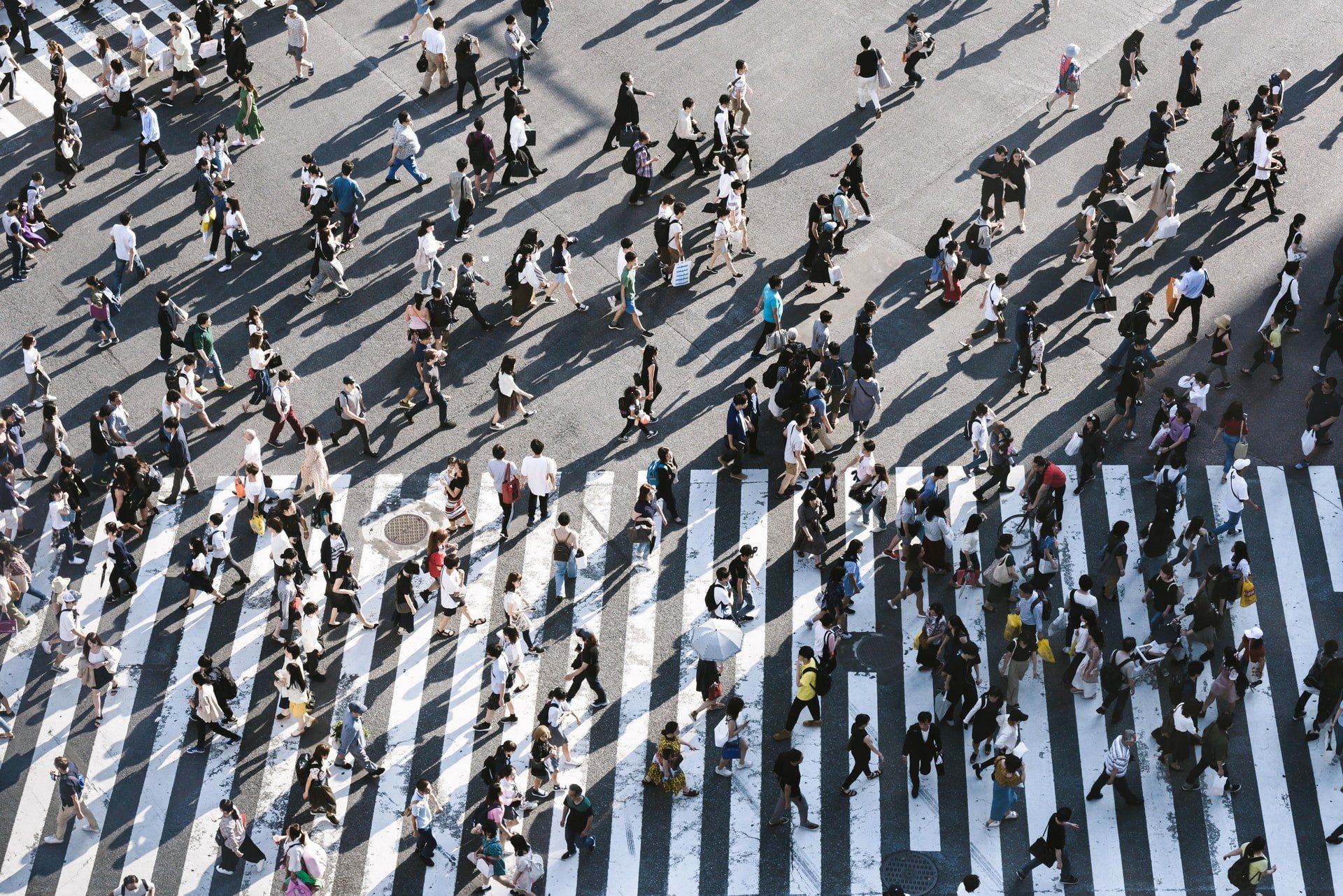crowd of people crossing road in all directions